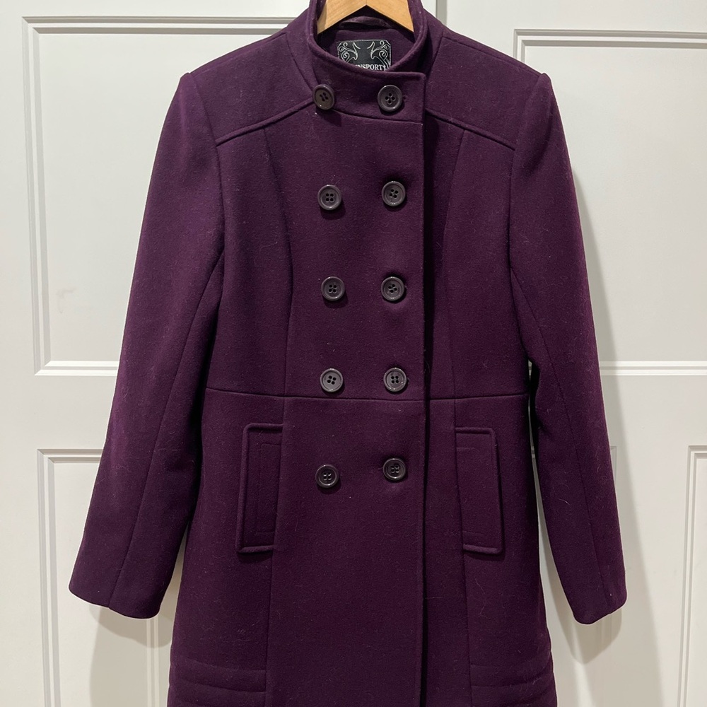 Women's Purple Double-Breasted Wool Coat